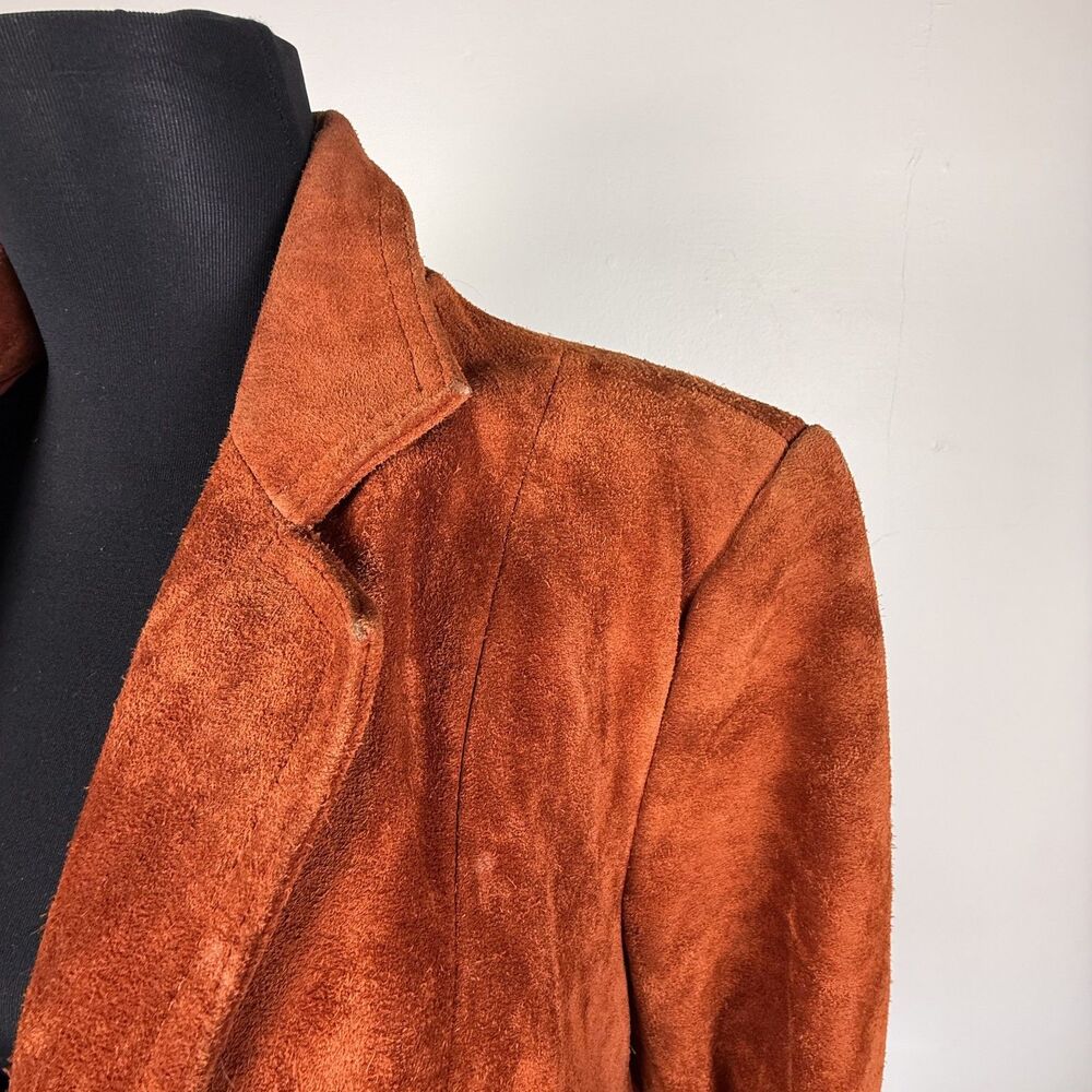 Vintage 70s Rust Orange Suede Leather Blazer Jacket Trappeur Korea - Picture 7 of 15